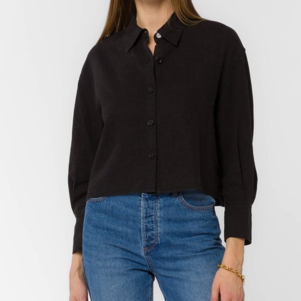 Women's Linen Boxy Fit Shirt sz L - Soft Fade Black